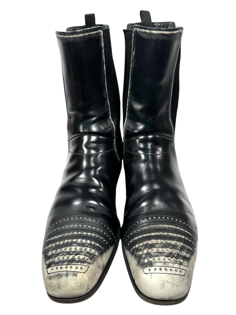 Prada Distressed Leather Boots Black Square Toe Made Italy Men’s